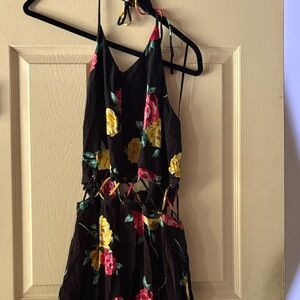 Top shop Floral Cutout Dress with Halter Neck